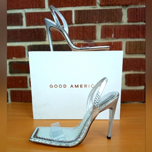 NIB Good American Square Toe Lucite Pumps in Silver Snake Sz. 11 - Picture 7 of 10